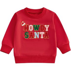 Toddler Girls Boys Christmas Sweatshirt Letter Santa Embroidery Crew Neck Long Sleeve Baby Pullover Fall Clothes