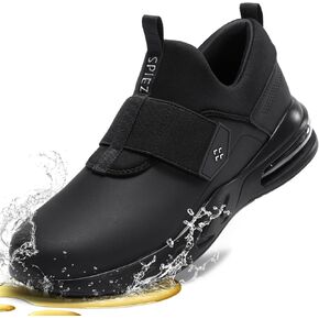 SPIEZ Non Slip Work Shoes for Men Women, Waterproof Slip On Walking Sneakers Zapatos de Trabajo para Hombres Black US 4.5-13.5