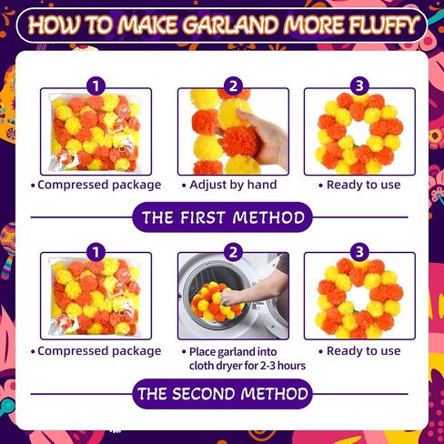 6 Pcs× 5 Feet Long Marigold Flowers Garland Bulk Indian Wedding Party Mantel Decoration Artificial Dia de Los Muertos Decorations for Altar Faux Flower Garland for Diwali, Bush Floral Party(Yellow) in Kuwait