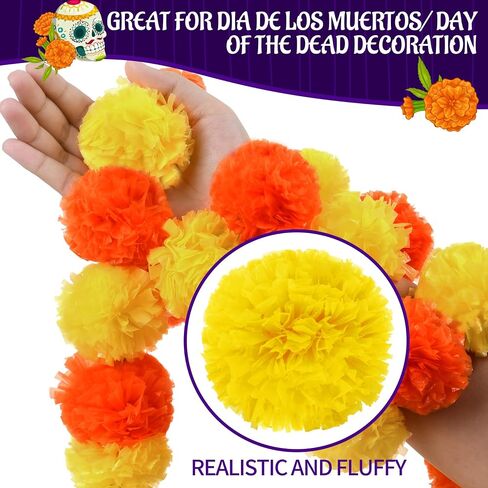 6 Pcs× 5 Feet Long Marigold Flowers Garland Bulk Indian Wedding Party Mantel Decoration Artificial Dia de Los Muertos Decorations for Altar Faux Flower Garland for Diwali, Bush Floral Party(Yellow) in Kuwait