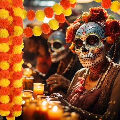 6 Pcs× 5 Feet Long Marigold Flowers Garland Bulk Indian Wedding Party Mantel Decoration Artificial Dia de Los Muertos Decorations for Altar Faux Flower Garland for Diwali, Bush Floral Party(Yellow) in Kuwait