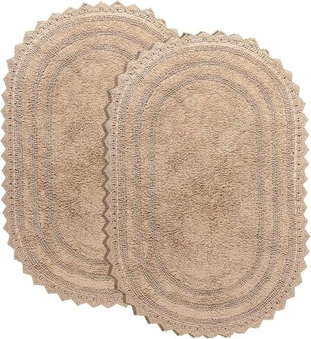 RAJRANG Cotton Bathroom Rug Pack of 2 - Oval 17x24 Inches Crochet Reversible Boho Bath Mat - Sand in Kuwait