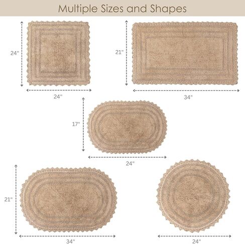 RAJRANG Cotton Bathroom Rug Pack of 2 - Oval 17x24 Inches Crochet Reversible Boho Bath Mat - Sand in Kuwait