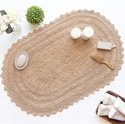 RAJRANG Cotton Bathroom Rug Pack of 2 - Oval 17x24 Inches Crochet Reversible Boho Bath Mat - Sand in Kuwait