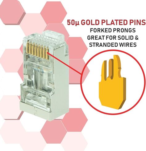 LINKUP - [5 ألوان] موصلات RJ45 Cat6 UTP بدون تشابك أطراف تمرير EZ | إيثرنت كات 6 8P8C التوصيل الصلب | UTP جيجابت جولة كابل موصل | بلاتينيوم 50 مي مطلي بالذهب عالي الأداء|100 عبوة in Kuwait