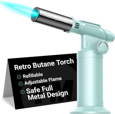 Metal Butane Torch, Kitchen Torch Lighter, Refillable Cooking Blow Torch, Fit All Butane Tanks with Adjustable Flame for Culinary Food, Brulee, Baking, Soldering, DIY (Fuel Not Included) in Saudi Arabia