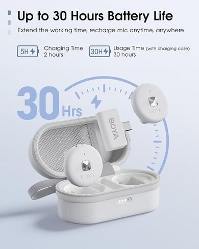 BOYA Omic-U ميكروفون لاسلكي Lavalier لإلغاء ضوضاء الهاتف Android من النوع C، عمر بطارية 5 ساعات، 164 قدم، حقيبة شحن USB-C ميكروفون بودكاست لاسلكي لتسجيل الفيديو، تسجيل الفيديو in Kuwait