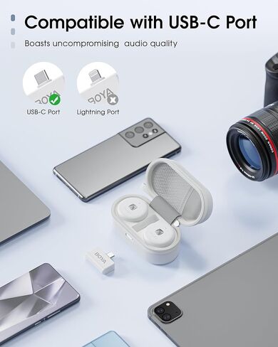 BOYA Omic-U ميكروفون لاسلكي Lavalier لإلغاء ضوضاء الهاتف Android من النوع C، عمر بطارية 5 ساعات، 164 قدم، حقيبة شحن USB-C ميكروفون بودكاست لاسلكي لتسجيل الفيديو، تسجيل الفيديو in Kuwait