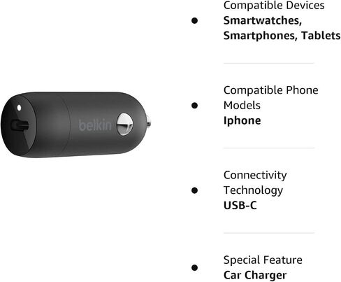 شاحن سيارة بوست USB- النوع C من بيلكين 20 واط (شاحن سريع لجوالات ايفون وسامسونج وجوجل بيكسل وغيرها) لون اسود CCA003bt, CCA003btBK in Saudi Arabia