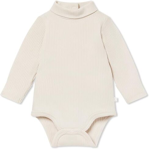 MORI Baby Unisex Ribbed Turtleneck Bodysuit with Back Opening - Comfort Toddler One Piece High Neck Romper for Boys and Girls in Kuwait