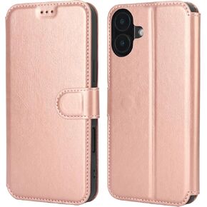QLTYPRI Case for iPhone 16 Premium PU Leather Simple Wallet Case [Card Slots] [Kickstand] [Magnetic Closure] Shockproof Flip Cover for iPhone 16(6.1 inch) - Black