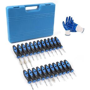 Terminal Removal Tool Kit 23PCS Terminal Ejector Kit Non-damage Wiring Harness Depinning Tool, Universal Electrical Connector Pin Removal Tool Kit with High-strength Stainless Steel Tip &Rubber Handle