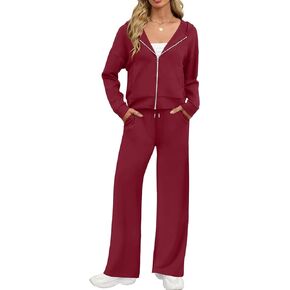 MEROKEETY Women's 2 Piece Outfit Hoodie Sweatsuit Sets Fall Zip up Lounge Sweatpants Tracksuit
