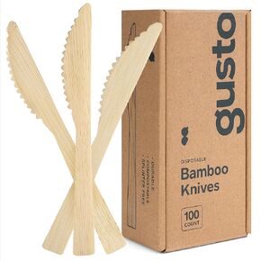 GUSTO [100 Count] Natural Bamboo Forks Disposable - Biodegradable Forks, Compostable and Eco-Friendly Bamboo Utensils for Parties, Events, and Everyday Use