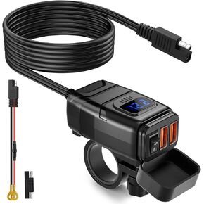 EXTRACTME Motorcycle USB Charger, 6.8A Quick Charge 3.0 Dual USB Motorcycle Phone Charger with Voltmeter & ON/Off Switch, Waterproof Quick Disconnect SAE to USB Adapter for Phone, Tablet, GPS