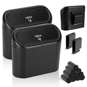 EcoNour Mini Car Trash Can with Lid 2 Pack | Leakproof Car Garbage Organizer with 10 Rolls | Car Dustbin Accessories for Vehicle, Office & Home | Small (6.1 x 5.51 Inches)