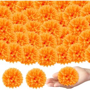 Marigold Flower Heads Bulk 40 Pcs, Faux Mexican Artificial Flowers for Day of the Dead Decorations - DIY Wreath Craft Indian Wedding Diwali Home Dia De Los Muertos Decor Halloween(Orange-Yellow-Red)