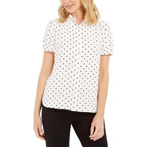 Anne Klein Women's Peter Pan Collar Short Sleeve Button Down Blouse