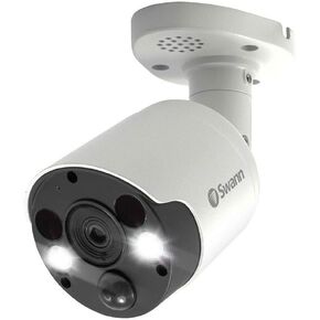 Swann Home Security Camera, Indoor Outdoor Wired PIR Bullet Surveillance Cam, 4K Ultra HD w/Color Night Vision, Thermal Motion Sensing Light, and Siren | Add to DVR System, SWPRO-4KMSFB