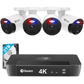 Swann Enforcer 4K Indoor/Outdoor Security Camera System, 4 Bullet & 2 Dome PoE Cameras 8 Channel NVR 2TB HDD Wired Surveillance CCTV, Motion Sensor Lights, Color Night Vision, Siren, SONVK-889804B2D