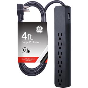 GE UltraPro 6-Outlet Surge Protector, 2 Ft Designer Braided Extension Cord, 560 Joules, Flat Plug, Wall Mount, UL Listed, White, 45264