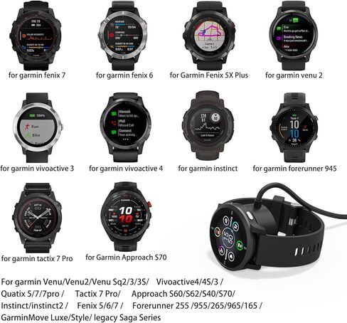 كابل شاحن ساعة جارمين 2 في 1 مع قابس شاحن حائط USB متوافق مع Garmin Fenix ​​5/5S/5X/6/6S/6X/7/7S/7X، Garmin Venu 3/3S/2/2 Plus/2S/Sq 2/ مربع، حيوي 5/4/4S، غريزة، رائد (3.3 قدم) in Kuwait