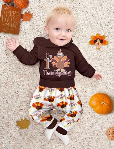 DONWEN بيبي بوي عيد الشكر الزي طويل الأكمام بلدي 1st عيد الشكر هوديي رومبير + تركيا السراويل 2 قطعة مجموعة الملابس in Kuwait