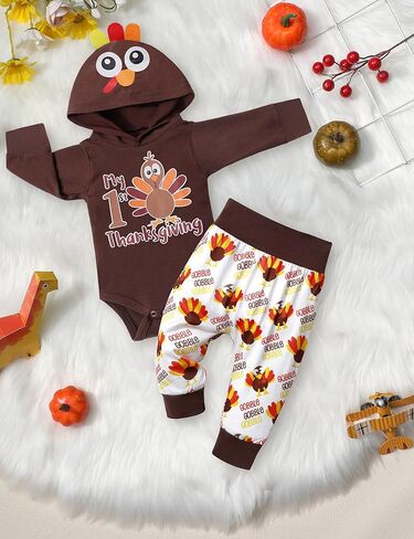 DONWEN بيبي بوي عيد الشكر الزي طويل الأكمام بلدي 1st عيد الشكر هوديي رومبير + تركيا السراويل 2 قطعة مجموعة الملابس in Kuwait