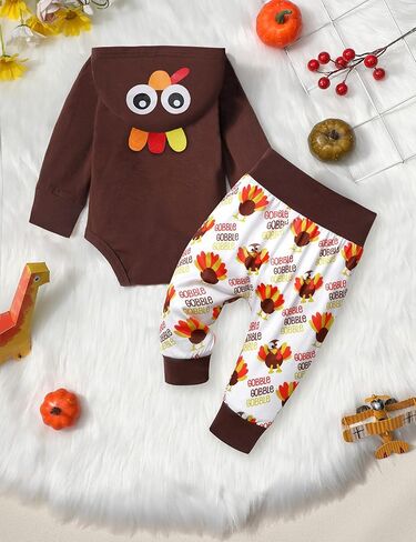 DONWEN بيبي بوي عيد الشكر الزي طويل الأكمام بلدي 1st عيد الشكر هوديي رومبير + تركيا السراويل 2 قطعة مجموعة الملابس in Kuwait