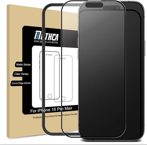 واقي شاشة Mothca Matte Glass بتغطية كاملة لهاتف iPhone 16 Pro مقاس 6.3 بوصة، مضاد للوهج ومضاد لبصمات الأصابع بحافة سوداء من الزجاج المقوى مع أداة تثبيت سهلة، صديق للحافظة، ناعم كالحرير in Saudi Arabia