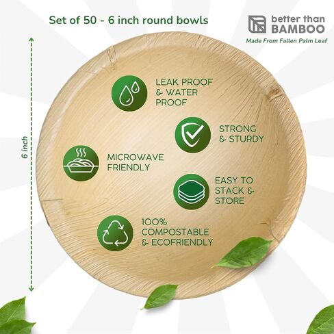 50 2oz Disposable Round Palm Cups - Bowls or Wood Bowls. Heavy Duty, 100% Compostable & Biodegradable Eco Friendly Party Ramekins (2 oz) in Saudi Arabia