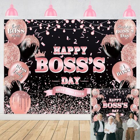 لافتة خلفية Happy Boss's Day مقاس 8×6أقدام خلفية يوم الزعيم الدولي Boss Lady Female Best Boss Ever Party لافتة زينة للنساء في يوم الرئيس الداخلي والخارجي (96x72 بوصة) in Kuwait