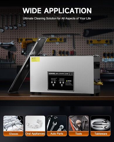 CREWORKS 3L Digital Ultrasonic Cleaner, 0.8 gal Quiet Ultrasonic Cleaning Machine with Degas Mode and 7 Oscillation Levels, 120W Professional Ultrasound Cleaner with 100W Heater & Timer for Home Use in Saudi Arabia