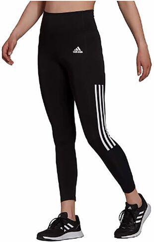 بنطال ضيق للسيدات من adidas خفيف الوزن عالي الارتفاع 3 خطوط شبكية 7/8 (X-Large، أسود/أبيض) in Saudi Arabia