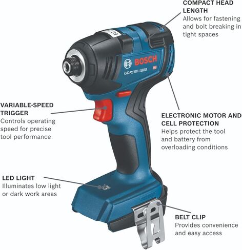 BOSCH GDR18V-1800CB25 18V EC بدون فرش متصل - جاهز 1/4 بوصة. مجموعة مفك تأثير سداسي مع (2) بطاريات مدمجة CORE18V 4.0 Ah in Kuwait