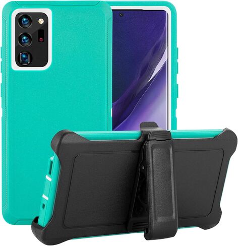 حافظة بمشبك حزام لهاتف Galaxy Note 20، حافظة متينة شديدة التحمل للحماية من السقوط، مقاومة للصدمات/السقوط/الغبار، غطاء متين من 3 طبقات لهاتف Samsung Galaxy Note 20 5G (أسود (مع مشبك حزام)) in Kuwait