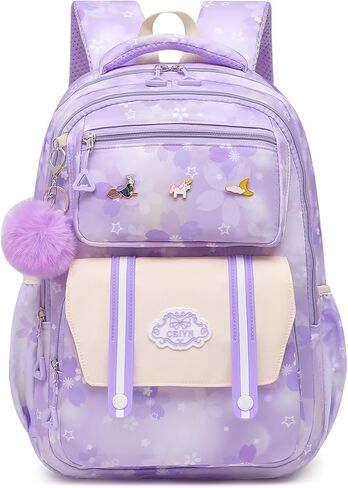 Cute Girls Backpack - Stylish School Bag for Students Versatile Chic and Splash-Proof with Multiple Pockets（17inch Set Purple） in Kuwait