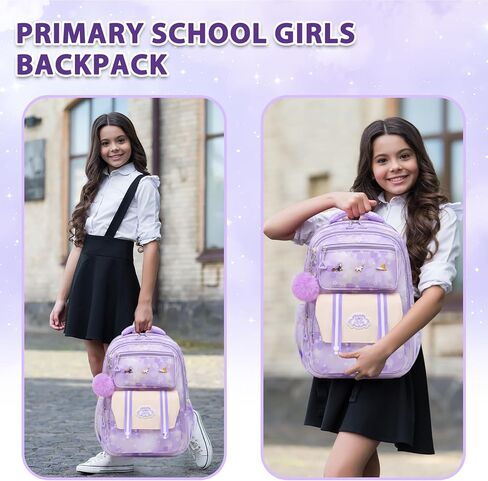 Cute Girls Backpack - Stylish School Bag for Students Versatile Chic and Splash-Proof with Multiple Pockets（17inch Set Purple） in Kuwait