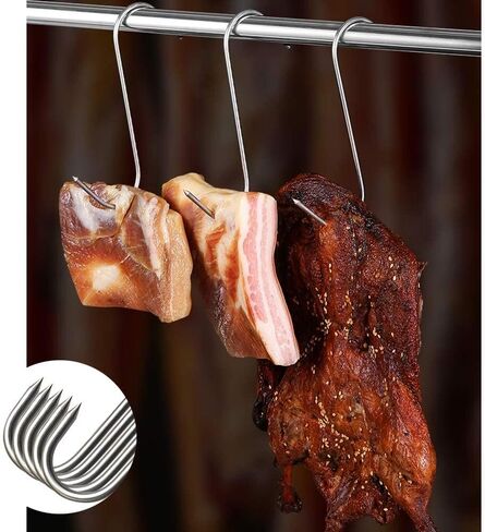 Meat Hooks 10Pcs,Premium Butcher's Hook,Stainless Steel Wall S-Shaped Hooks–for Hot and Cold Smoking,Stainless Steel Meat Hook, Chicken Hunting Smoking Ribs (10Pcs 5.9Inch(4.6mm)) in Saudi Arabia