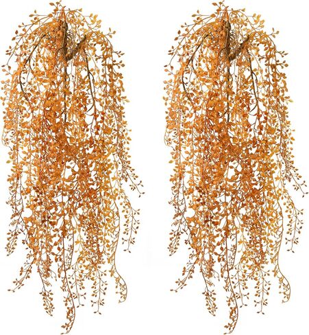 INQCMY Artificial Fake Hanging Plants Flowers Basket for Outdoor Outside Porch Fall Decoration,2 Pack Faux Silk Long Vines UV Resistant Look Real for Home Patio Balcony Wall Yard Autumn Decor in Saudi Arabia
