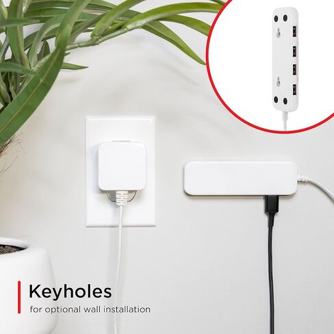 شريط طاقة UltraPro 4 منافذ USB، سلك تمديد مجدول 6 أقدام، حامل على الحائط، 4.8 أمبير/24 وات، لهاتف iPhone/iPad/Samsung Galaxy/Google Pixel، مدرج في قائمة UL، أبيض، 44139-T1 in Kuwait