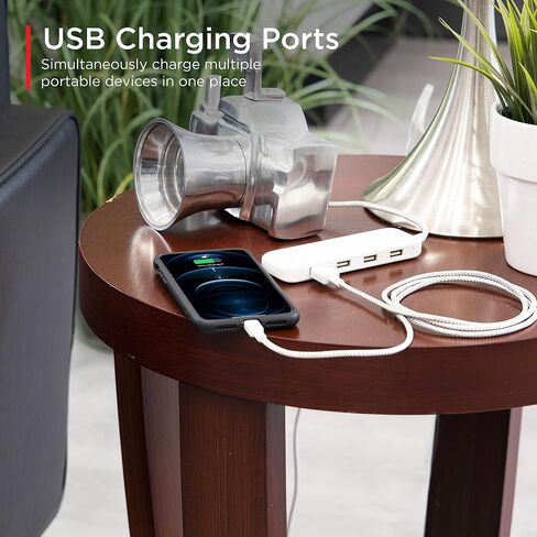 شريط طاقة UltraPro 4 منافذ USB، سلك تمديد مجدول 6 أقدام، حامل على الحائط، 4.8 أمبير/24 وات، لهاتف iPhone/iPad/Samsung Galaxy/Google Pixel، مدرج في قائمة UL، أبيض، 44139-T1 in Kuwait