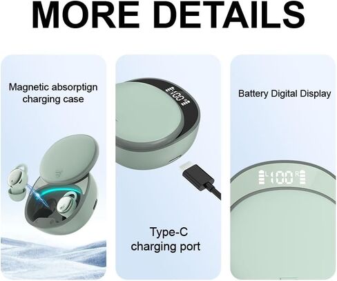 Noise Blocking Earbuds for Sleep with Travel Charging Case, 5.3 Wireless Bluetooth Streaming, 4.5 Hour Sleeping Support, Mini in-Ear Buds for Back and Side Sleepers, Black in Saudi Arabia