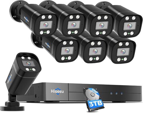 نظام كاميرا أمان سلكي Hiseeu 4K مع رؤية ليلية ملونة للصوت، محرك أقراص ثابتة سعة 3 تيرابايت، اكتشاف الإنسان/المركبة بالذكاء الاصطناعي، H.265+ مراقبة DVR 8CH مع كاميرات CCTV منزلية 8X8MP، تشغيل ذكي، وصول عن بعد in Saudi Arabia