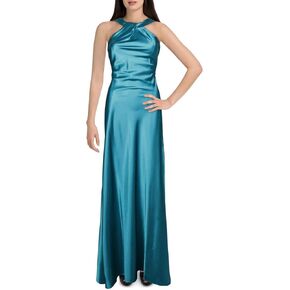 Calvin Klein Women's Halter Neck Gown with Draped Neckline and Open Back