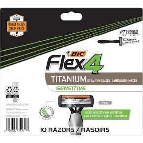 BIC Flex 4 Titanium Sensitive Men's Disposable Razors, For a Smooth, Ultra-Close and Comfortable Shave, 10-Count