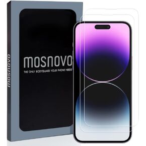MOSNOVO Premium Glass Screen Protector for iPhone 14 / iPhone 13 / iPhone 13 Pro [Guidance Frame Include] (Pack of 2) [Easy Install][Anti Scratch][Advanced HD Clarity][Bubble Free][Case Friendly]