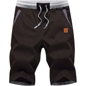 JustSun Mens Shorts Casual Classic Fit Cotton Summer Beach Shorts with Elastic Waist and Pockets