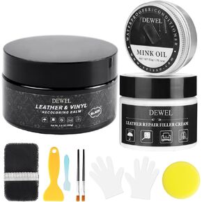 DEWEL Leather Repair Kit, Professional Vinyl Repair Kit for Furniture, Couches, Car Seat and Purse, 12 Colors Advanced Leather Repair Paste, Glue & Tools, Restore Leather Scratch, Tears, Burn Holes