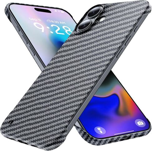 Ultra-Thin Frosted Soft Touch Skin Borderless Carbon Fiber Bump Texture Case for iPhone 16 Pro Phone Case 6.3"(2024) Slim Minimalist Lightweight Frameless Matte Hard Cover Case-Black in Saudi Arabia